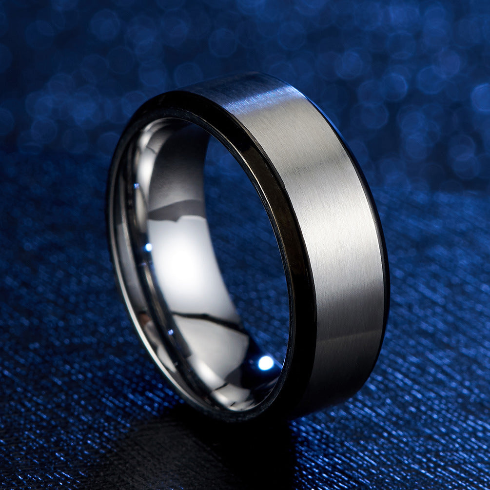 8mm Two-Tone Men's Ring – Matte Blue Stainless Steel Brushed