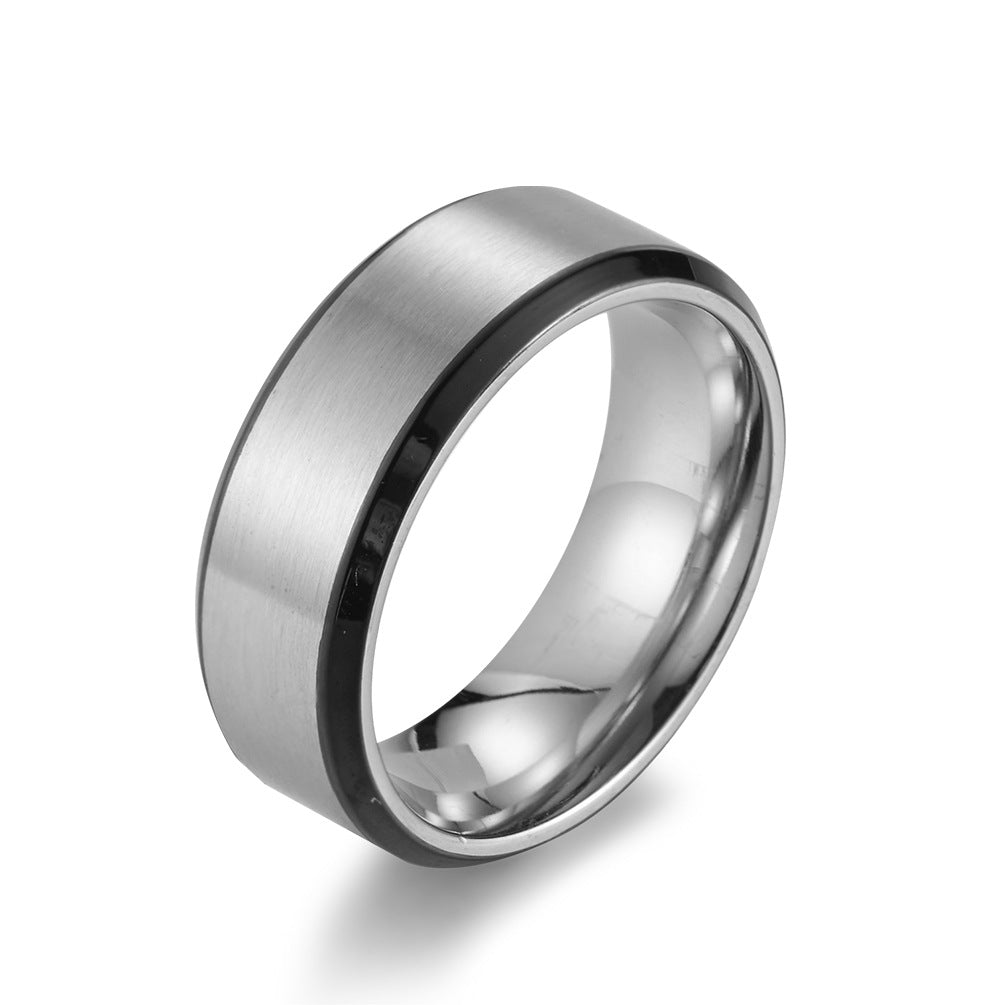 8mm Two-Tone Men's Ring – Matte Blue Stainless Steel Brushed