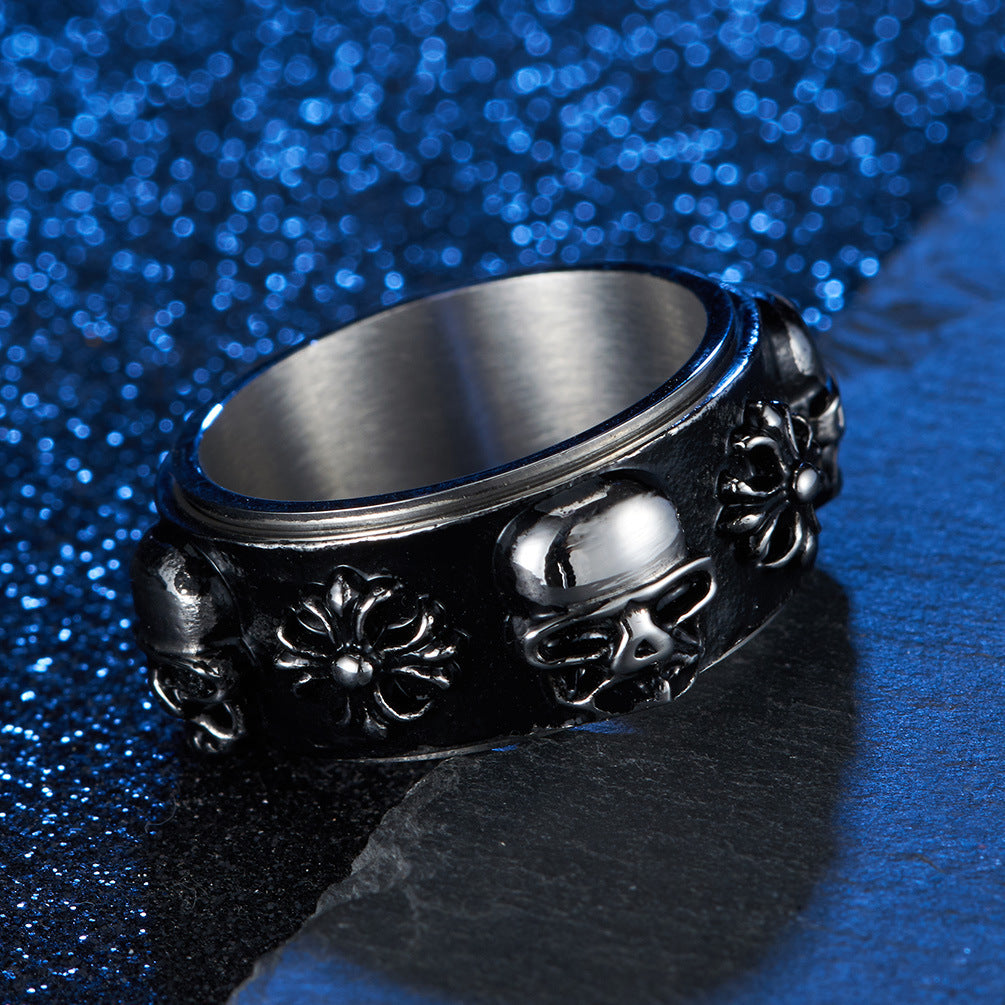 Retro Domineering Skull Rotatable Ring for Men Hipster