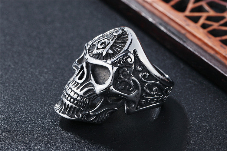 Planderful Titanium Ghost Skull Ring Unisex Retro Punk Freemasonry Inspired Protection