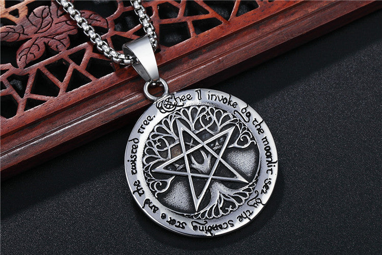 Planderful Life Tree Pendant Necklace Unisex Titanium Steel Protection Symbol Retro European American Style