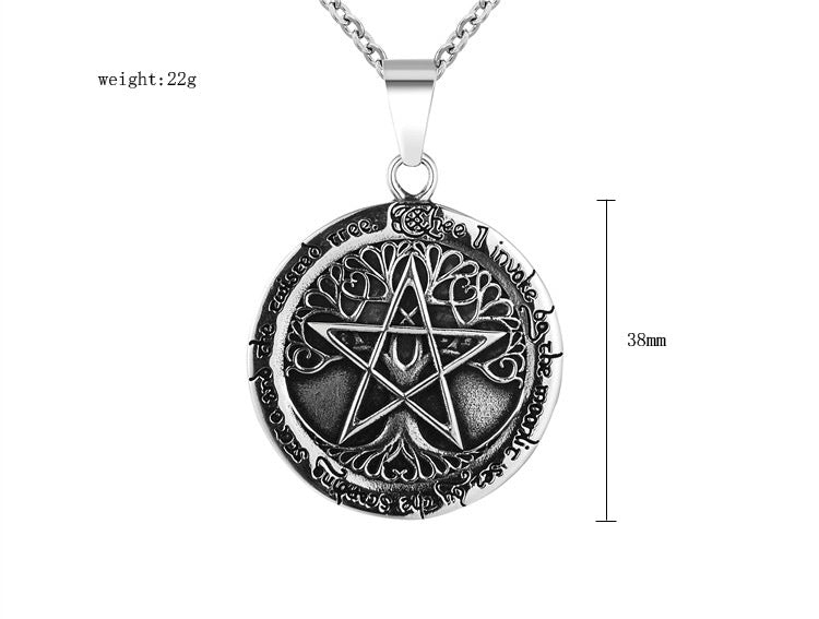 Planderful Life Tree Pendant Necklace Unisex Titanium Steel Protection Symbol Retro European American Style