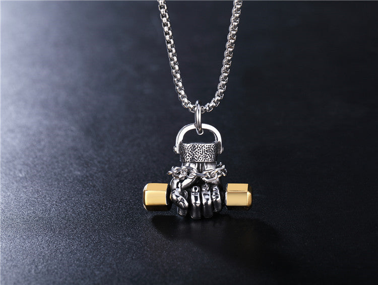 Gym Dumbbell Pendant Necklace Unisex Titanium Steel Durable Fitness Jewelry Planderful Protection Statement