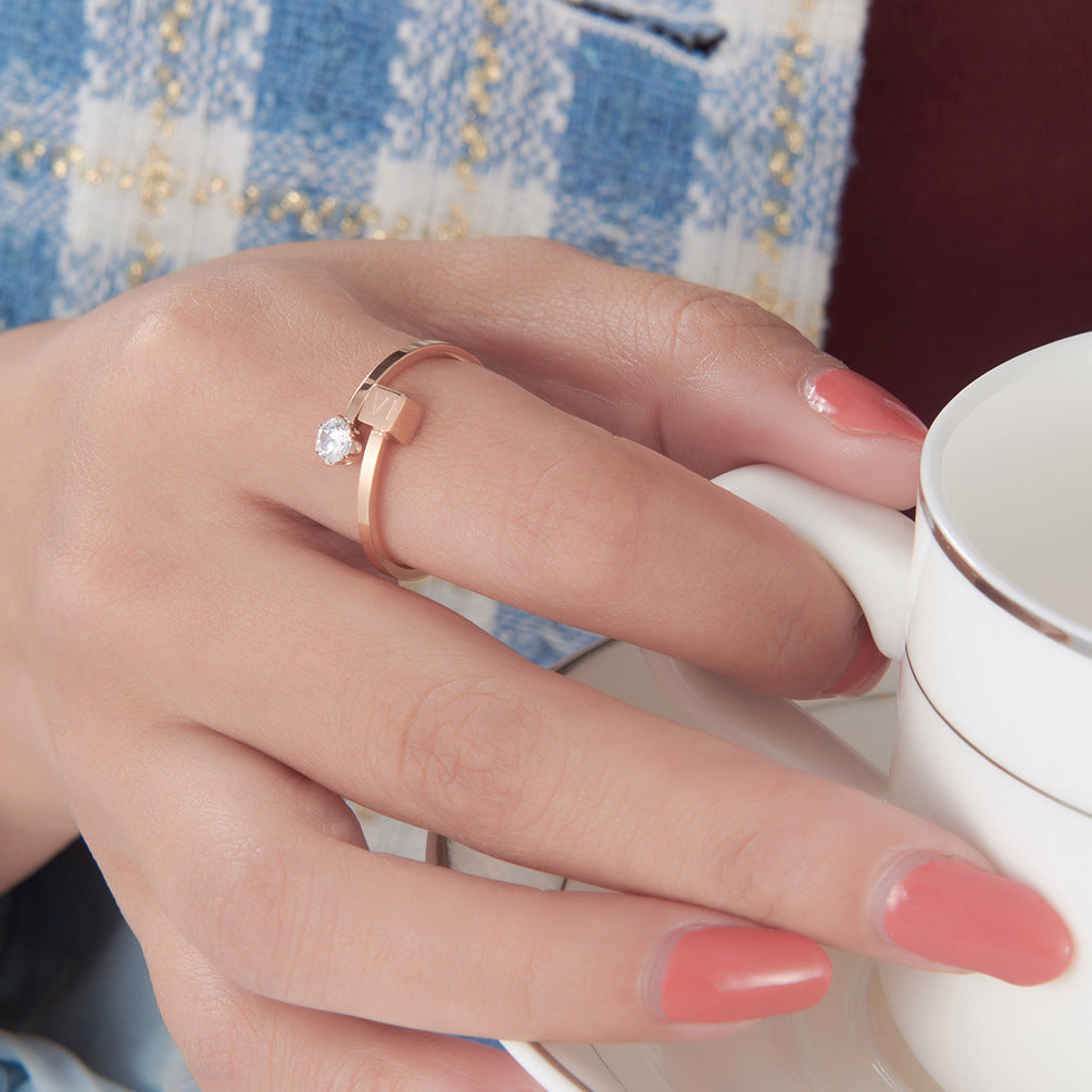 Japanese And Korean Ing Style Rose Gold Zircon Women's Ring