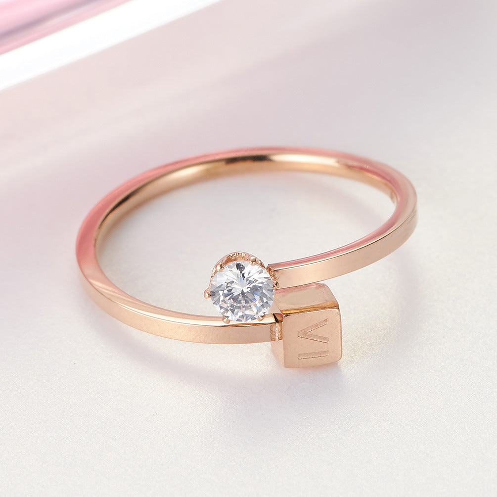 Japanese And Korean Ing Style Rose Gold Zircon Women's Ring
