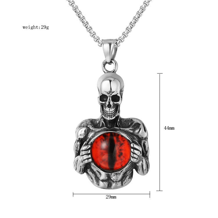 Gemstone Skull Titanium Steel Pendant Necklace