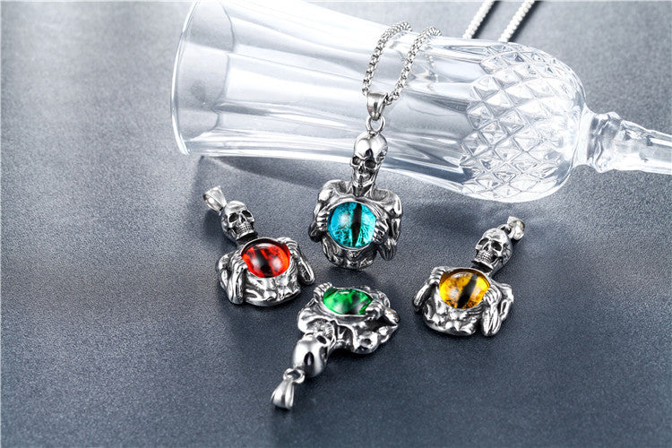 Gemstone Skull Titanium Steel Pendant Necklace
