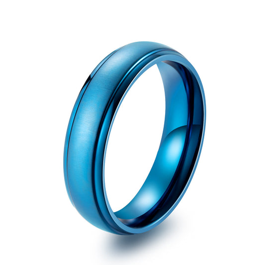 Pure Titanium Brushed Matte Sky Blue Boys Ring for Men