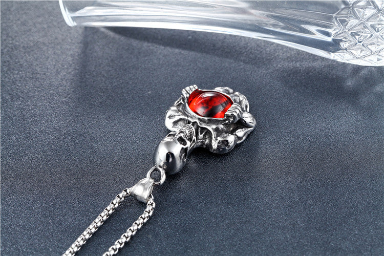 Gemstone Skull Titanium Steel Pendant Necklace
