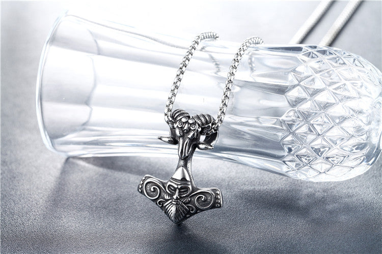 Viking Ram Skull Titanium Steel Pendant Necklace