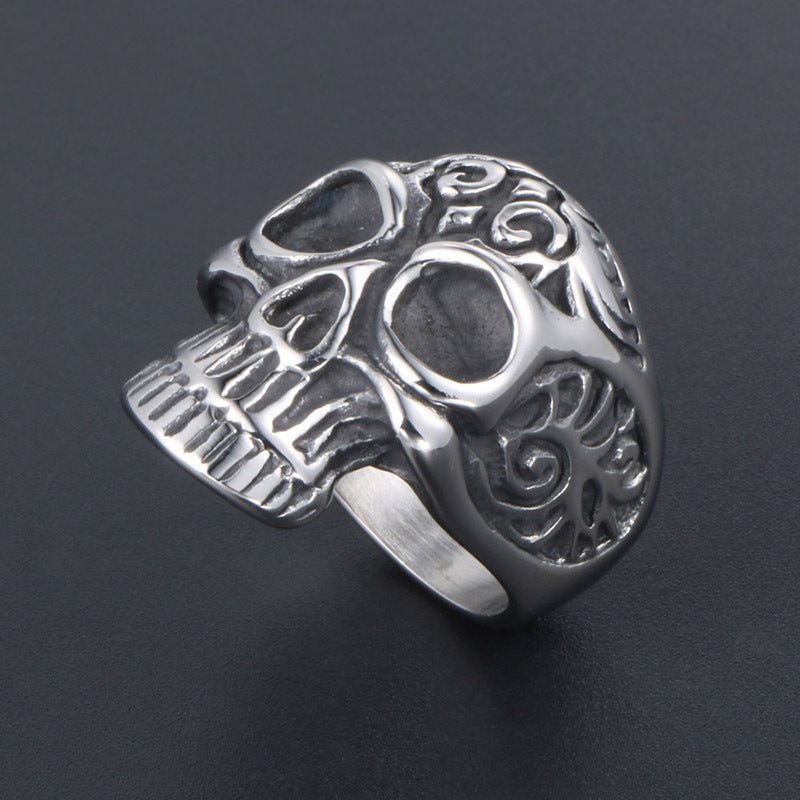 Vintage Style Flower Skull Ring for Men - Bold Titanium Steel Fashion Accessory