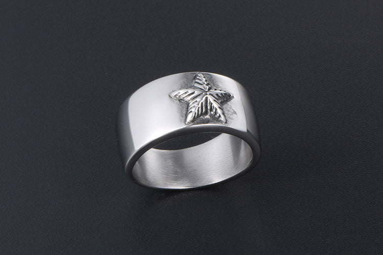 Smooth Wide Plate Pentagram Titanium Steel Ring for Men