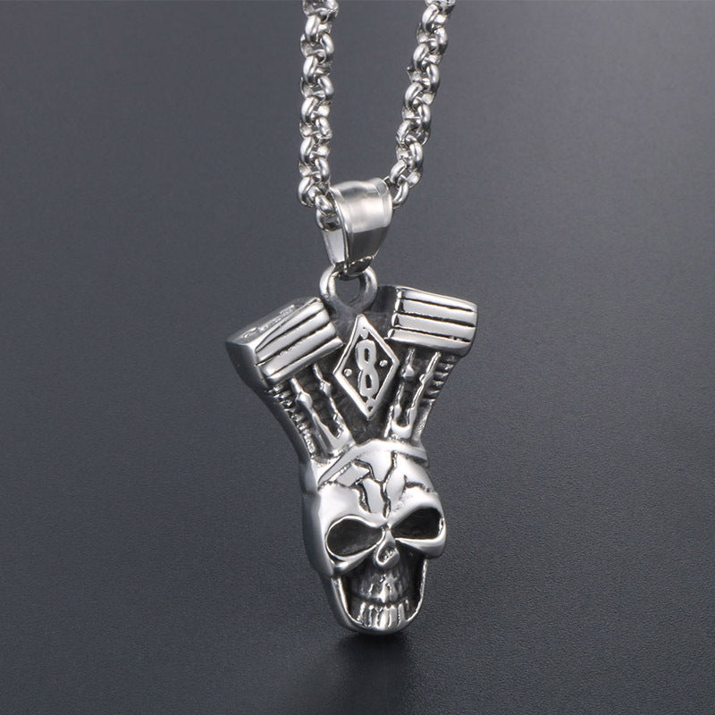 Men's Punk Gothic Skull Pendant Necklace in Titanium Steel - Exaggerated Ghost Head Design for Dominating Style
