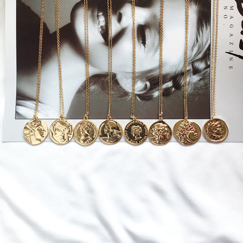 Golden Roman Portrait Necklace with a Touch of Retro Glamour