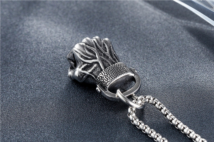Boxing Fist Pendant Titanium Steel Necklace For Unisex Wear Bold Statement Jewelry By Planderful