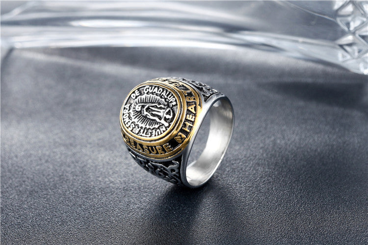 Planderful Virgin Vintage Titanium Steel Ring Unisex Protection Jewelry for Faithful Everyday Wear