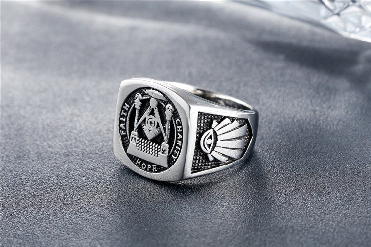Titanium Steel Ring Freemasonry Style For Men Unisex Protection Statement Bold Everyday Genie By Planderful