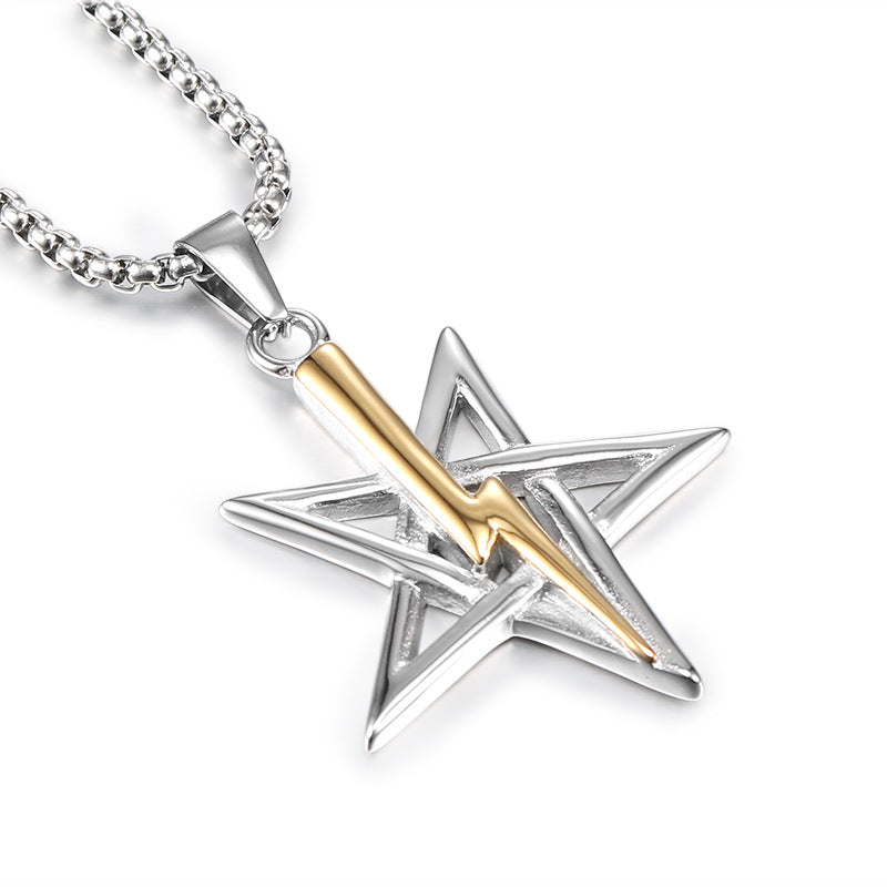 Titanium Steel Lightning Pentagram Pendant for Men and Women, Stainless Steel Jewelry