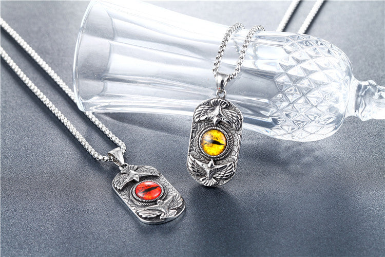 Planderful Titanium Steel Demon Eye Pendant Necklace For Men Unisex Protection Power Vintage Eagle Style