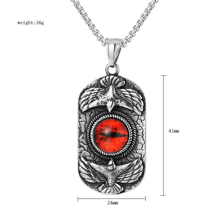 Planderful Titanium Steel Demon Eye Pendant Necklace For Men Unisex Protection Power Vintage Eagle Style