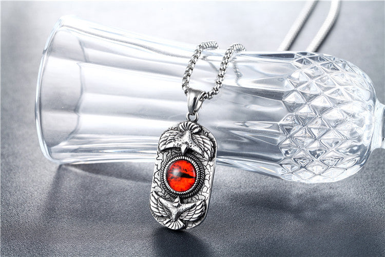 Planderful Titanium Steel Demon Eye Pendant Necklace For Men Unisex Protection Power Vintage Eagle Style