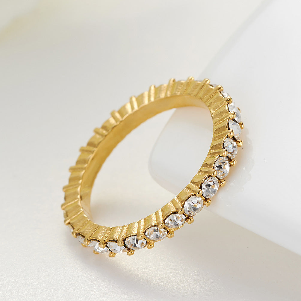 Rose Gold Surrounded By Zircon Stainless Steel Women's Ring – Women's Elegant