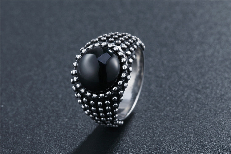 Agate Stone Ring Unisex Titanium Steel With Retro Dot Design And Protection Statement Planderful Everyday Genie