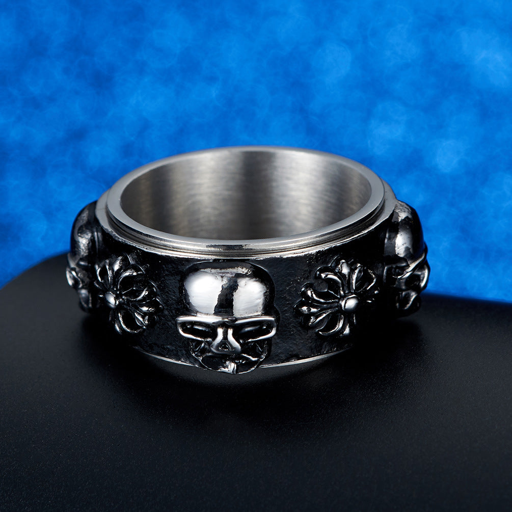 Retro Domineering Skull Rotatable Ring for Men Hipster