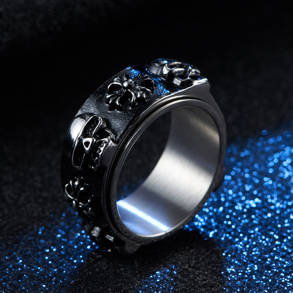 Retro Domineering Skull Rotatable Ring for Men Hipster