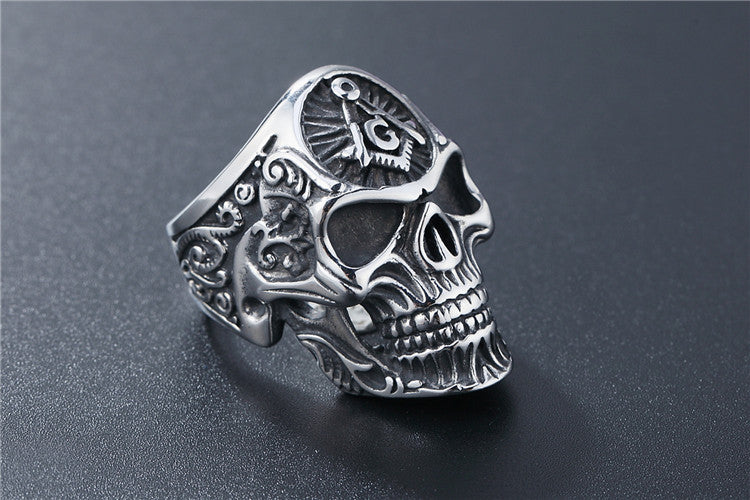 Planderful Titanium Ghost Skull Ring Unisex Retro Punk Freemasonry Inspired Protection
