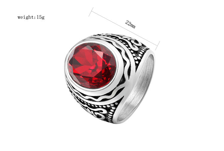 Titanium Steel Ring With Oval Zircon Bold Retro Design Unisex Jewelry Planderful Everyday Genie Collection