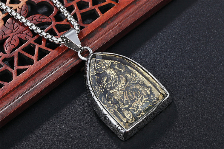 Planderful Everyday Genie Steel Pendant Necklace Unisex Chinese Style Amulet Durable Gift For Him And Her