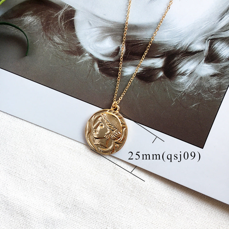 Golden Roman Portrait Necklace with a Touch of Retro Glamour