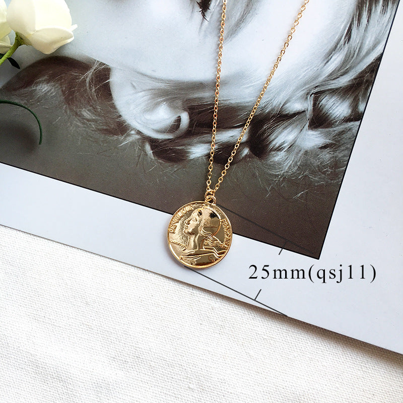 Golden Roman Portrait Necklace with a Touch of Retro Glamour