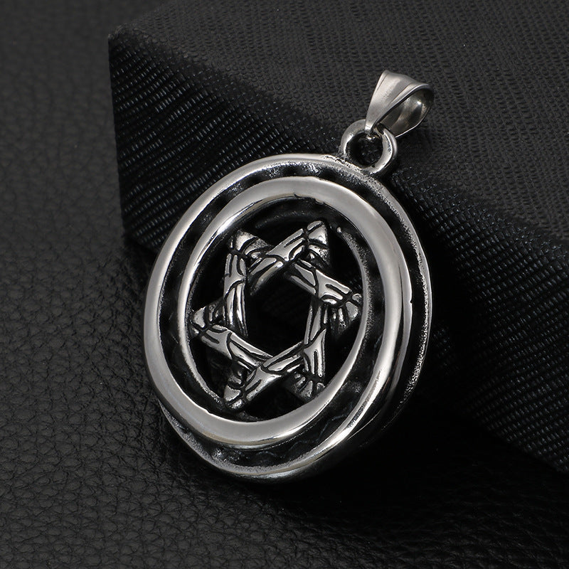 Hexagram Punk Pendant - Stainless Steel Casting Necklace for Men