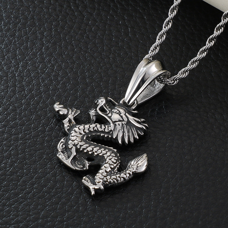 Punk Dragon Pendant for Men - Chinese Zodiac Inspired Stainless Steel Jewelry