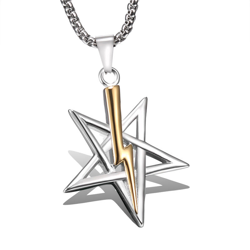 Titanium Steel Lightning Pentagram Pendant for Men and Women, Stainless Steel Jewelry