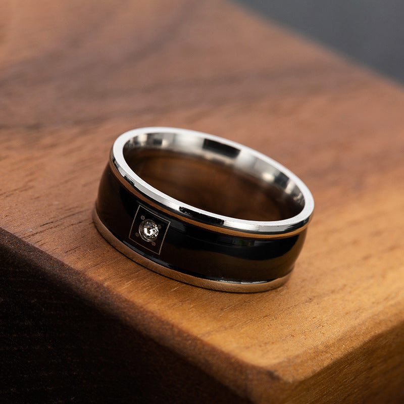 Stainless Steel Men's Zircon Ring Set with European and American Zircon Inlay - Wholesale Men's Fashion Accessories