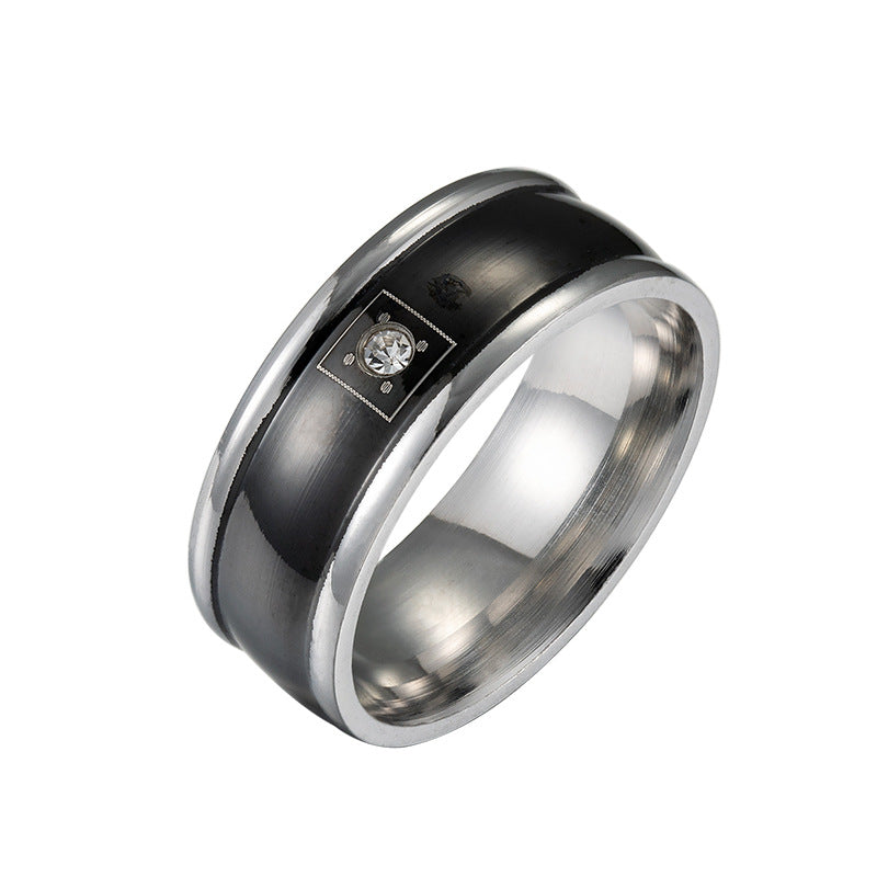 Stainless Steel Men's Zircon Ring Set with European and American Zircon Inlay - Wholesale Men's Fashion Accessories
