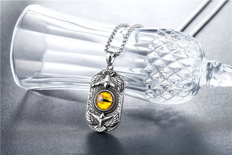 Planderful Titanium Steel Demon Eye Pendant Necklace For Men Unisex Protection Power Vintage Eagle Style