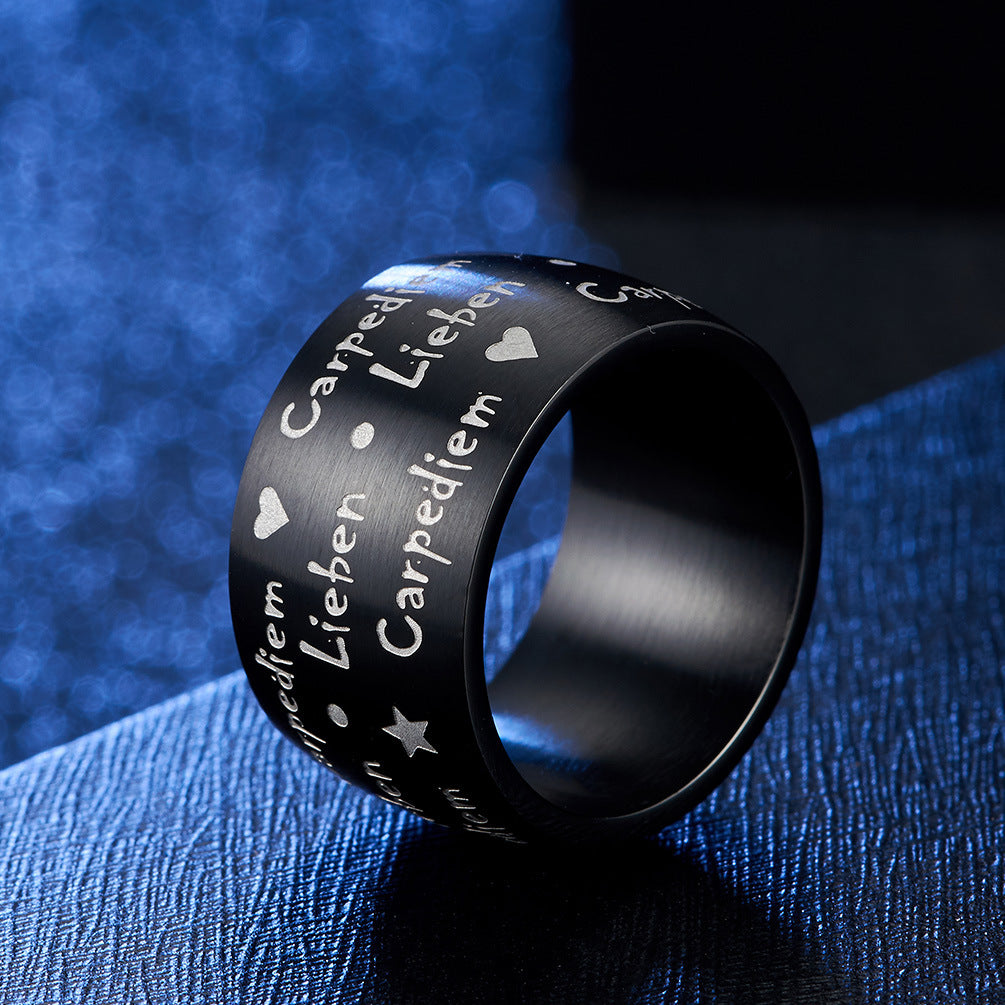 Latin Carpe Diem Liebem Matte Brushed Stainless Steel Ring