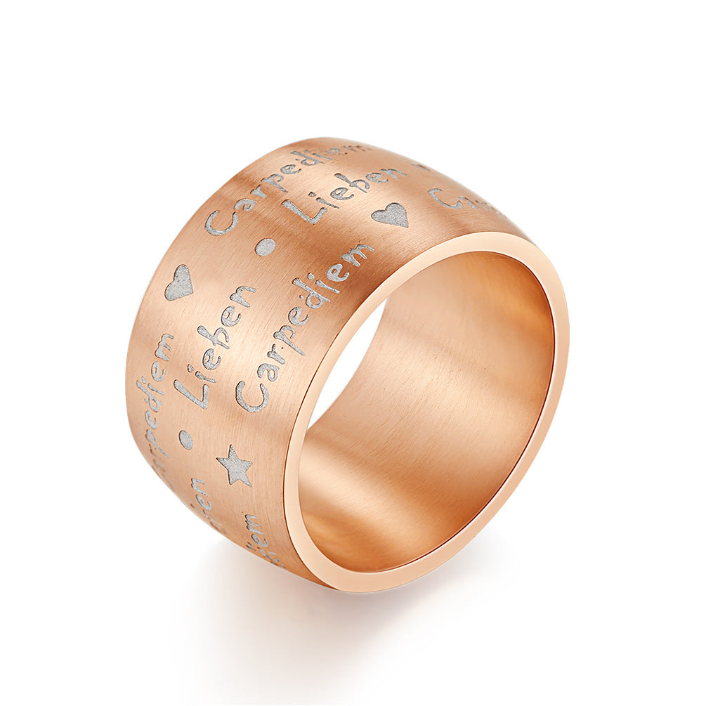 Latin Carpe Diem Liebem Matte Brushed Stainless Steel Ring