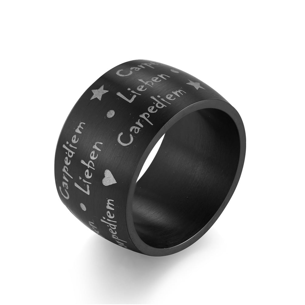 Latin Carpe Diem Liebem Matte Brushed Stainless Steel Ring