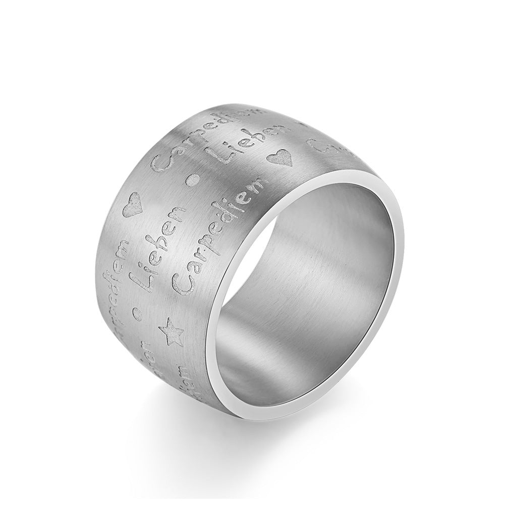 Latin Carpe Diem Liebem Matte Brushed Stainless Steel Ring