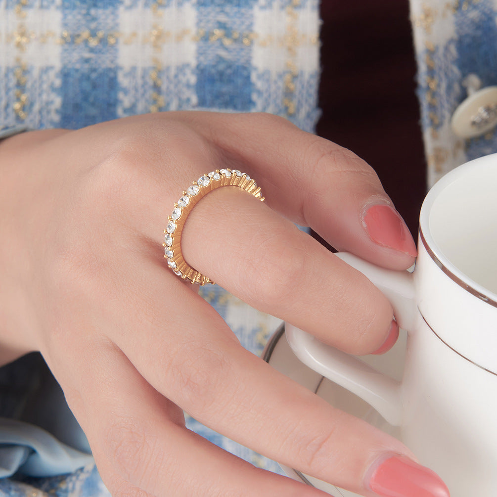 Rose Gold Surrounded By Zircon Stainless Steel Women's Ring – Women's Elegant