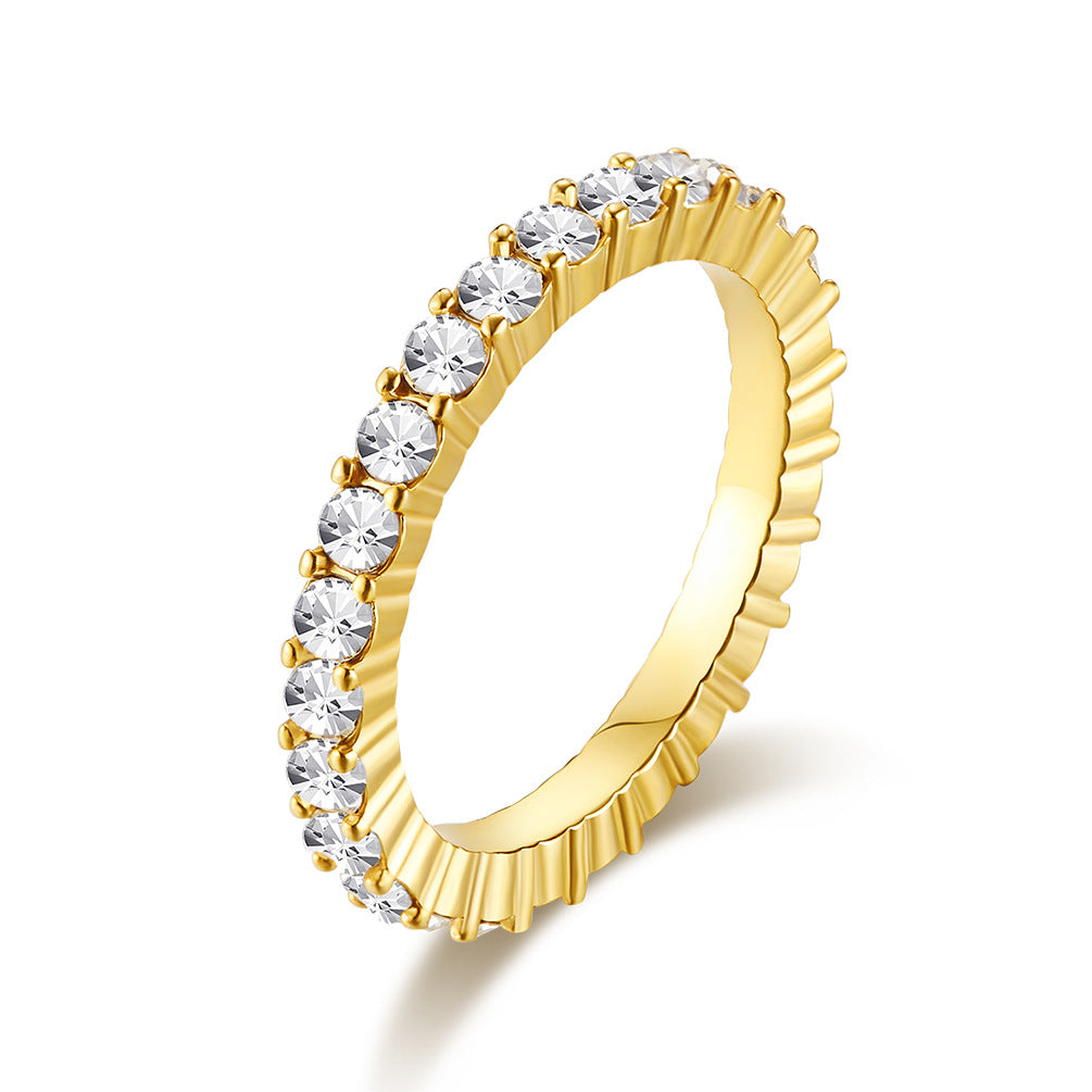 Rose Gold Surrounded By Zircon Stainless Steel Women's Ring – Women's Elegant