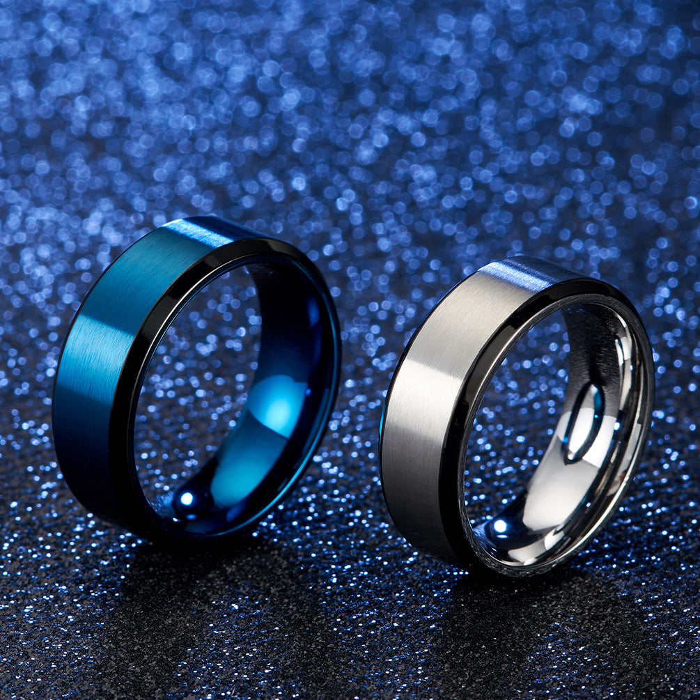 8mm Two-Tone Men's Ring – Matte Blue Stainless Steel Brushed
