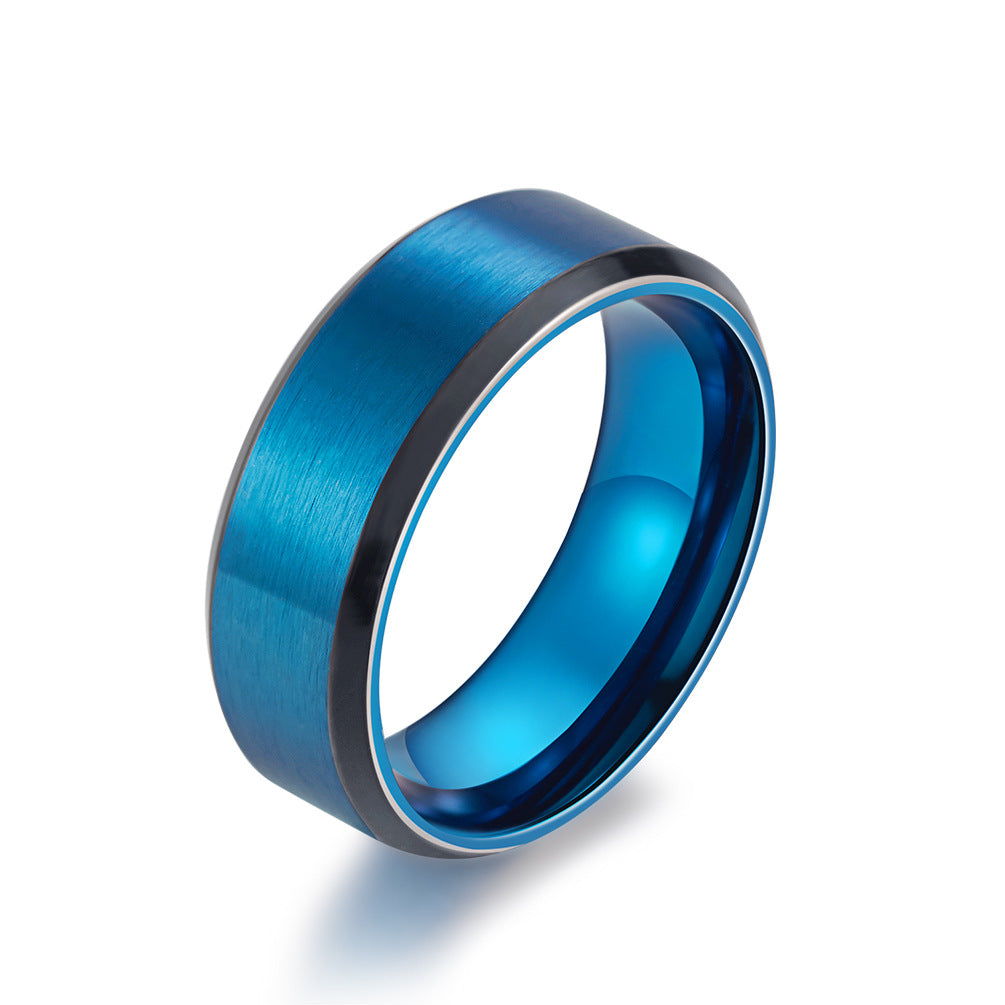 8mm Two-Tone Men's Ring – Matte Blue Stainless Steel Brushed