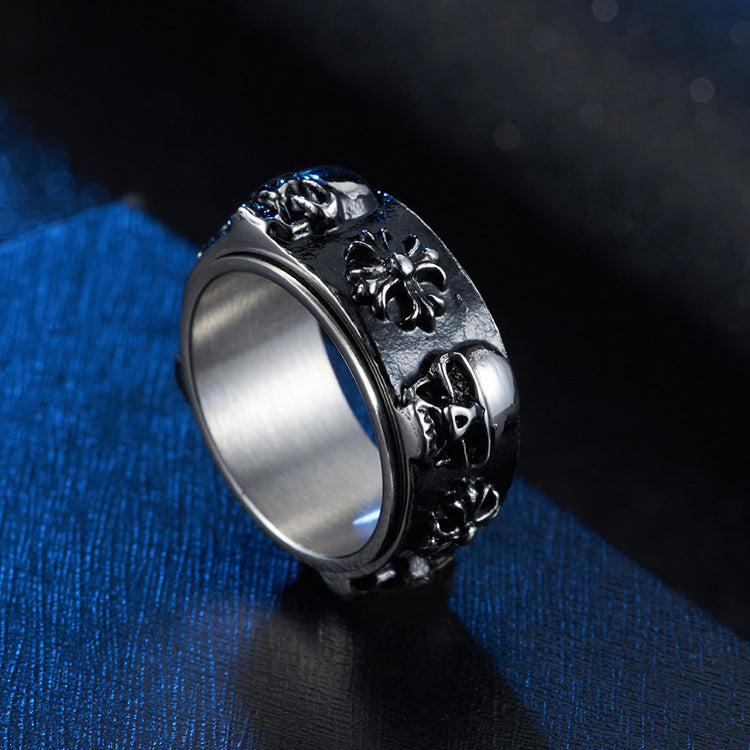 Retro Domineering Skull Rotatable Ring for Men Hipster