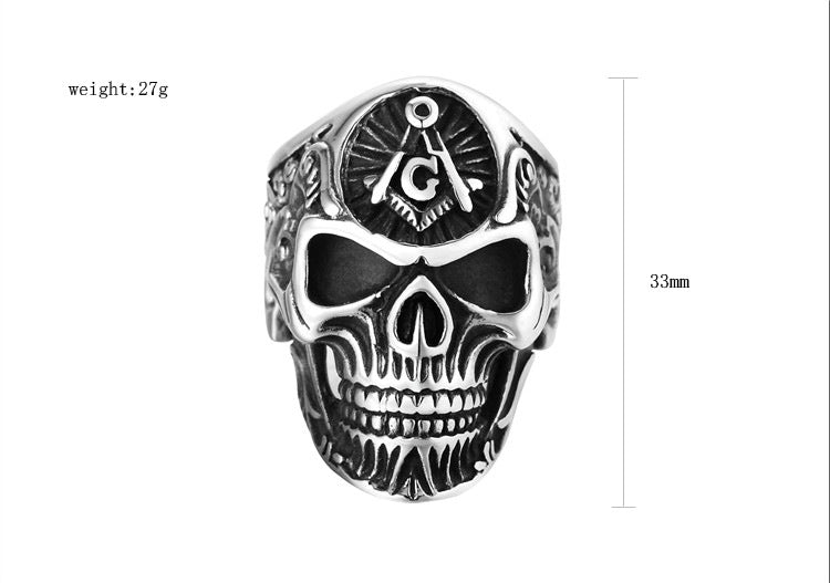 Planderful Titanium Ghost Skull Ring Unisex Retro Punk Freemasonry Inspired Protection